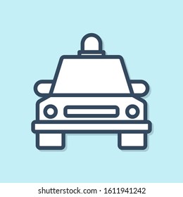 Blue line Taxi car icon isolated on blue background.  Vector Illustration