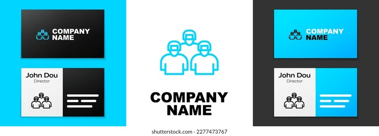 Blue line Team of baseball players icon isolated on white background. Logo design template element. Vector