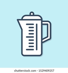 Blue line Teapot icon isolated on blue background.  Vector Illustration
