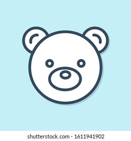 Blue line Teddy bear plush toy icon isolated on blue background.  Vector Illustration