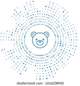 Blue line Teddy bear plush toy icon isolated on white background. Abstract circle random dots. Vector Illustration