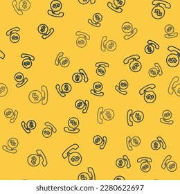 Blue line Telephone handset and speech bubble chat icon isolated seamless pattern on yellow background. Phone sign.  Vector Illustration