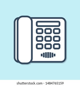 Blue line Telephone icon isolated on blue background. Landline phone.  Vector Illustration