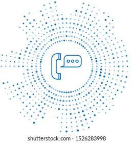 Blue line Telephone with speech bubble chat icon isolated on white background. Support customer service, hotline, call center, faq, maintenance. Abstract circle random dots. Vector Illustration