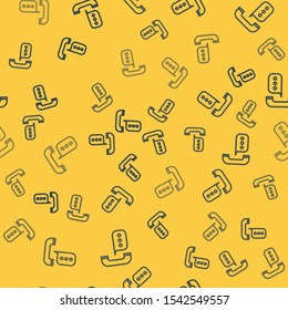 Blue line Telephone with speech bubble chat icon isolated seamless pattern on yellow background. Support customer service, hotline, call center, faq, maintenance.  Vector Illustration