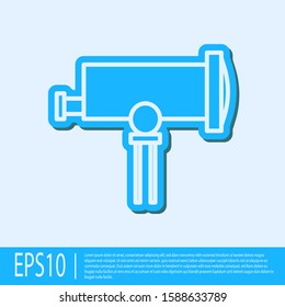Blue line Telescope icon isolated on grey background. Scientific tool. Education and astronomy element, spyglass and study stars.  Vector Illustration