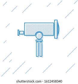 Blue line Telescope icon isolated on white background. Scientific tool. Education and astronomy element, spyglass and study stars.  Vector Illustration