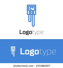 Blue line Temperature and humidity sensor icon isolated on white background. Logo design template element. Vector Illustration