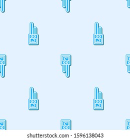 Blue line Temperature and humidity sensor icon isolated seamless pattern on grey background.  Vector Illustration