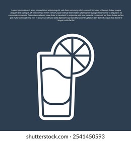 Linha azul Tequila de vidro com ícone de limão isolado no fundo azul. Álcool mexicano.  Vetor
