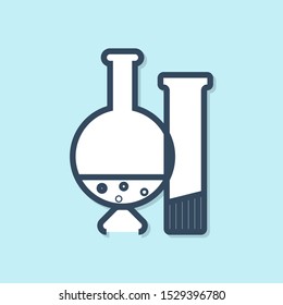 Blue line Test tube and flask - chemical laboratory test icon isolated on blue background. Laboratory glassware sign.  Vector Illustration