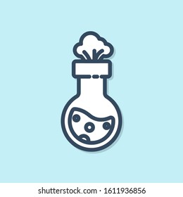 Blue line Test tube and flask chemical laboratory test icon isolated on blue background. Laboratory glassware sign.  Vector Illustration