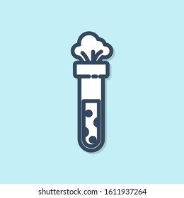 Blue line Test tube and flask chemical laboratory test icon isolated on blue background. Laboratory glassware sign.  Vector Illustration