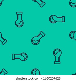 Blue line Test tube and flask chemical laboratory test icon isolated seamless pattern on green background. Laboratory glassware sign.  Vector Illustration