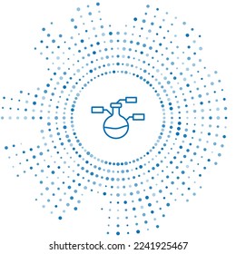 Tubo de ensayo de línea azul e icono de ensayo de laboratorio químico del matraz aislado en fondo blanco. Señal de vidrio de laboratorio. Resumen de puntos aleatorios de círculo. Vector