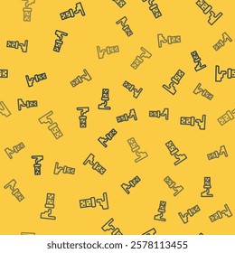 Blue line Test tube and flask chemical laboratory test icon isolated seamless pattern on yellow background. Laboratory glassware sign.  Vector