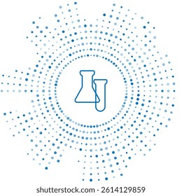 Blue line Test tube and flask icon isolated on white background. Chemical laboratory test. Laboratory glassware. Abstract circle random dots. Vector