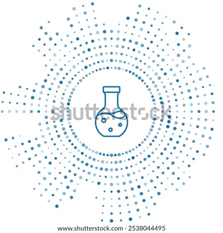 Blue line Test tube and flask chemical laboratory test icon isolated on white background. Laboratory glassware sign. Abstract circle random dots. Vector