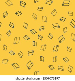 Blue line Textile fabric roll icon isolated seamless pattern on yellow background. Roll, mat, rug, cloth, carpet or paper roll icon.  Vector Illustration