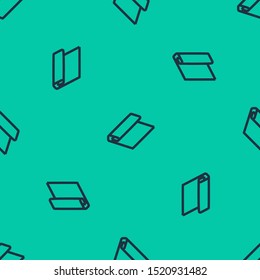 Blue line Textile fabric roll icon isolated seamless pattern on green background. Roll, mat, rug, cloth, carpet or paper roll icon.  Vector Illustration