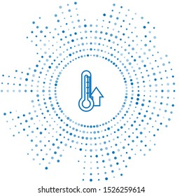 Blue line Thermometer icon isolated on white background. Abstract circle random dots. Vector Illustration