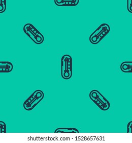 Blue line Thermometer icon isolated seamless pattern on green background.  Vector Illustration