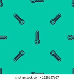 Blue line Thermometer icon isolated seamless pattern on green background.  Vector Illustration