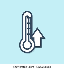 Blue line Thermometer icon isolated on blue background.  Vector Illustration