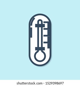 Blue line Thermometer icon isolated on blue background.  Vector Illustration