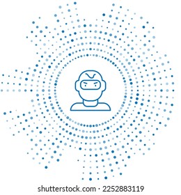 Blue line Thief mask icon isolated on white background. Bandit mask, criminal man. Abstract circle random dots. Vector