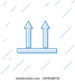 Blue line This side up icon isolated on white background. Two arrows indicating top side of packaging. Cargo handled so these arrows always point up.  Vector Illustration