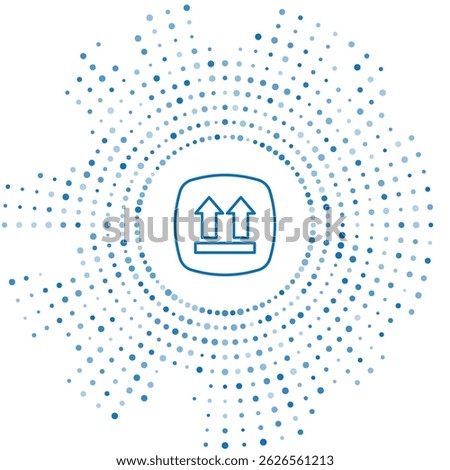 Blue line This side up icon isolated on white background. Two arrows indicating top side of packaging. Cargo handled. Abstract circle random dots. Vector