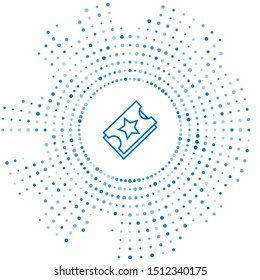 Blue line Ticket icon isolated on white background. Amusement park. Abstract circle random dots. Vector Illustration