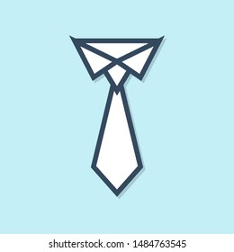 Blue line Tie icon isolated on blue background. Necktie and neckcloth symbol.  Vector Illustration