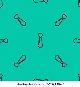 Blue line Tie icon isolated seamless pattern on green background. Necktie and neckcloth symbol.  Vector Illustration