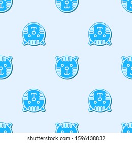 Blue line Tiger zodiac sign icon isolated seamless pattern on grey background. Astrological horoscope collection.  Vector Illustration