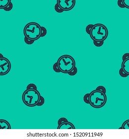Blue line Time Management icon isolated seamless pattern on green background. Clock and gear sign. Productivity symbol.  Vector Illustration