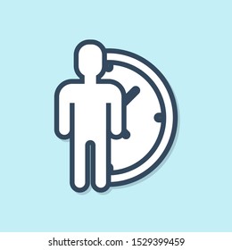 Blue line Time Management icon isolated on blue background. Clock and gear sign. Productivity symbol.  Vector Illustration