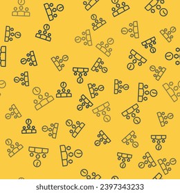 Icono de Administración de tiempo de línea azul aislado patrón sin fisuras en fondo amarillo. Señal de reloj y marcha. Símbolo de productividad.  Vector