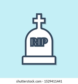 Blue line Tombstone with RIP written on it icon isolated on blue background. Grave icon.  Vector Illustration