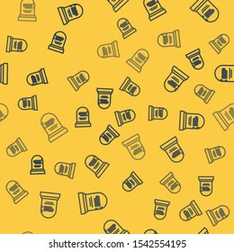 Blue line Tombstone with RIP written on it icon isolated seamless pattern on yellow background. Grave icon.  Vector Illustration