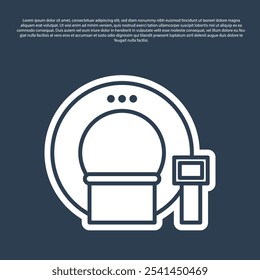 Linha azul Ícone de tomografia isolado no fundo azul. Scanner médico, radiação. Diagnóstico, radiologia, ressonância magnética.  Ilustração de vetor