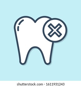 Blue line Tooth with caries icon isolated on blue background. Tooth decay.  Vector Illustration