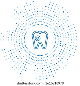 Blue line Tooth with caries icon isolated on white background. Tooth decay. Abstract circle random dots. Vector Illustration