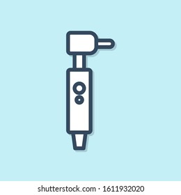 Blue line Tooth drill icon isolated on blue background. Dental handpiece for drilling and grinding tools.  Vector Illustration