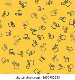 Blue line Tooth icon isolated seamless pattern on yellow background. Tooth symbol for dentistry clinic or dentist medical center and toothpaste package.  Vector Illustration