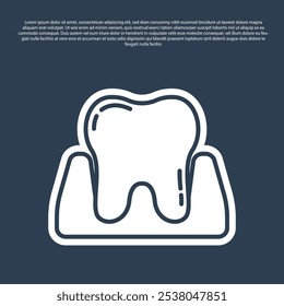 Blue line Tooth icon isolated on blue background. Tooth symbol for dentistry clinic or dentist medical center and toothpaste package.  Vector