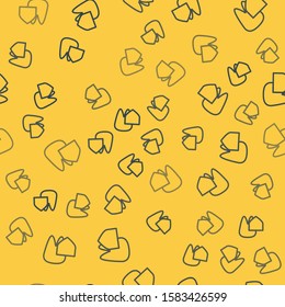 Blue line Tooth with shield icon isolated seamless pattern on yellow background. Dental insurance. Security, safety, protection, protect concept.  Vector Illustration