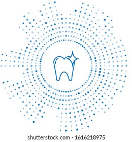 Blue line Tooth whitening concept icon isolated on white background. Tooth symbol for dentistry clinic or dentist medical center. Abstract circle random dots. Vector Illustration