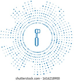 Blue line Toothbrush icon isolated on white background. Abstract circle random dots. Vector Illustration